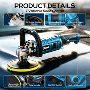 GEWNA PGJ-001 1600W 7 inch/6 inch Rotary Buffer Polisher with 7 Variable Speed 1000-3500 Rpm, Blue