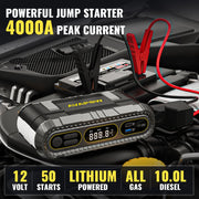 AVAPOW T09C Jump Starter with Air Compressor, 4000A Battery Jump Starter (for All Gas or Up to 10L Diesel), 150PSI Digital Tire Inflator with Emergency Light