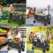 GVDV Collapsible Wagon Cart, Portable Utility Wagon for Camping, Beach, Picnic, Shopping, Black
