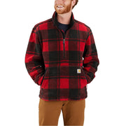 Carhartt Loose-Fit Quarter-Zip Fleece Pullover for Men - Crabapple/Black Plaid - M