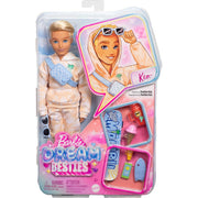 Mattel Barbie Dream Besties Ken 11 Inch Posable Fashion Doll with Blonde Hair, Removable Orange Tie-Dye Outfit, 9 Summer and Skateboard Accessories