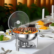 TINANA YH-CDBS-4 Chafing Dish Buffet Set, 4 Pack, 5QT Stainless Steel Round Food Warmers with Glass Lid and Lid Holder, Silver