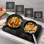 Sunmaki Double Induction Cooktop, 2 Burner, 1800W, Black, Touch Control, Portable UL-JDL-CS18D6-BK