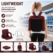 Seamander Large Size Foldable Stadium Chair, Padded Back Support, Six Reclining Positions, Burgundy, Lightweight Steel Frame, SFT600BG