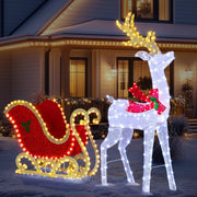 Ktaxon 5ft Lighted Christmas Reindeer and Sleigh Set with 450 LED Lights, Silver Elk and Red Sleigh Outdoor Yard Decoration 17683613012