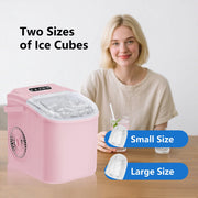 Kcpolre Portable Countertop Ice Maker, 26 lb Daily Output, Bullet Ice Cubes, Dual Size, Self-Cleaning, Quiet Operation, Pink, ZBJ-02