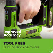 Greenworks 24V Cordless 3/8 in 18 GA Crown Stapler, Narrow Nail Stapler, Lightweight, Rubber Grip, STG309
