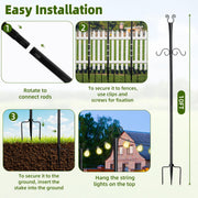Felhcc 6 Pack 10Ft Heavy Duty Metal String Light Poles with Flag Stand, Weather-Resistant Black Steel