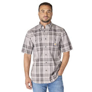 Carhartt Men's Fort Loose Short Sleeve Plaid Shirt, Gray, 100% Cotton Ringspun Chambray, Button-Down Collar, 2 Chest Pockets, 107273CGR-XXLTLL