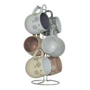 Marcelle W03M078-1 6 Pc., Ceramic Coffee Mug Set with Metal Stand, 17oz