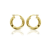 Brilliance Fine Jewelry 14K Gold Plated Sterling Silver Twisted Ribbed Hollow Lightweight Hoop Earrings, Yellow Gold, GZM08623-14KGP