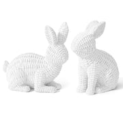 Ayieyill Easter Rabbit Decor, 2 Pcs White Resin Rattan Bunny Ornaments, 6.3 in