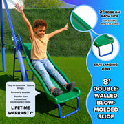 Sportspower MSC-5840 Super Swing and Glide Metal Swing Set with 2 Person Glider, Teeter Totter, 2 Blow Molded Swings, 5 ft Double Wall Slide, Blue and Yellow