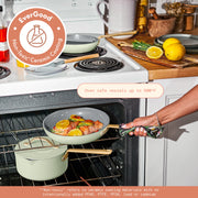 Beautiful 18-Piece EverGood Ceramic Nonstick Cookware Set with Strainer Lids, Gold-Finished Handles, Sage Green, 29334