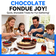 Mailand Electric Fondue Pot Set, Chocolate Melting Pot with Temperature Control, 4-Section Food Tray, Brown
