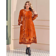 Astlbim Plus Size Fall Dress Women, Long Sleeve Midi Casual Pocket Dress, Breathable Material, Crewneck, A-Line, Loose Fit