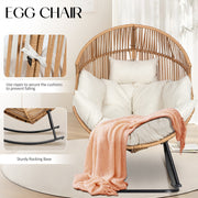 Walsunny Rocking Egg Chair, Outdoor Patio Wicker Lounger, Oversized Egg Shell Design, Beige Cushion, Indoor Outdoor Use