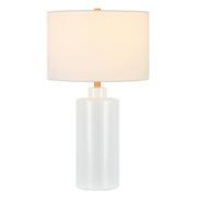 Evelyn&Zoe 25 in Contemporary Ceramic Table Lamp with Matte White Base and White Linen Drum Shade, TL0770