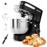 WHALL HH-9107A Stand Mixer, 5.5QT Stainless Steel Bowl, 12-Speed Tilt-Head Kitchen Appliance, Black, with Dough Hook, Wire Whip, Beater