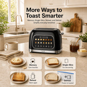 TeraFlex Smart 2-Slice Toaster with 6-Inch Touchscreen, 7 Bread Presets, 7 Browning Levels, Extra-Wide 1.5-Inch Slots, Mute Mode, Piano-Black Finish