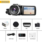 LINNSE LCAM-42 Video Camera Camcorder 24MP Full HD 1080P 16X Digital Zoom Black with IR Night Vision and Remote Control