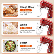CEBORY SM-1533P 3-IN-1 Stand Mixer, 6.5 QT Tilt-Head 10-Speed Food Mixer, Empire Red