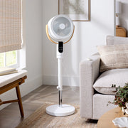 Better Homes & Gardens BH16036278940PE 8-Inch Air Circulator Pedestal Fan, Juliet Collection, White and Light Honey