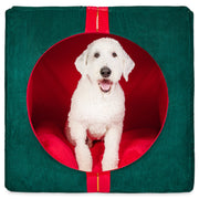 Vibrant Life Holiday Gift Extra Large Pet Bed, Green Corduroy Cube with Red Bow, 36 in x 27 in x 36 in