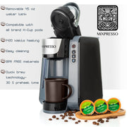 Mixpresso Single Serve Coffee Maker, 4 Brew Sizes, 45oz Removable Water Tank, Rapid Brew Technology, Auto Shut-Off, Gray, K4GRY00