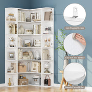 Homfa Corner Bookcase, 73.9 in Tall L-Shaped 6 Tier Bookshelf with Curved Edges, White