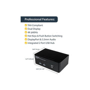 StarTech.com 2 Port DisplayPort Dual-Monitor KVM Switch, 4K 60Hz, USB Hub, Audio Support, Push Button Control, SV231DPDDUA2