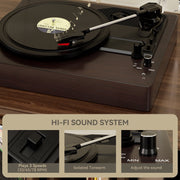 VIPQV E202-A019~008wal Vinyl Record Player Turntable with Bluetooth 5.0, 3-Speed Belt Drive, External Stereo Speakers, Brown Retro Design