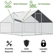 Gojooasis Outdoor Metal Large Chicken Coop Run, Walk-in Poultry Cage with Lockable Door and Removable Weather-Resistant Cover, Silver, 10x10 ft