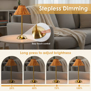Lofter-Pro Boho Rattan Bedside Table Lamp, Cordless Battery Operated Touch LED, Gold Finish