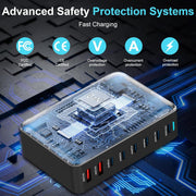 Eshufta5 500W USB-C Fast Charger, 8-Port Charging Station with GaN III Pro Technology, Dual 100W PD PPS Ports, Multi-Device Support, Black