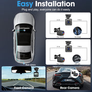 YETOKING XC006 Dual Dash Cam, 1080P Front and 720P Rear, Wide Dynamic Range, Super Night Vision, 24H Parking Mode, Loop Recording, Supports 256GB