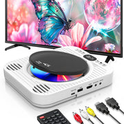 GCZ HD DVD Player for TV, Bluetooth 5.3 Streaming, HDMI 1080p Output, USB Playback, Remote Control, Built-in Speaker, Wall-Mountable, White, DVP-507