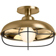 Kohler Modern Farm 12in Wide 1 Light Semi-Flush Ceiling Light, Modern Brushed Gold, Art Deco Style, Dimmable, Candelabra Base, 23670-FM01-BGL