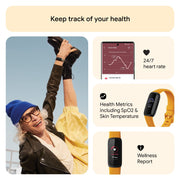 Fitbit Inspire 3 Fitness Tracker, Morning Glow Black, Silicone Band, 24/7 Heart Rate, Sleep Tracking, Stress Management, Water-Resistant, FB424BKYW