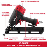 Hyper Tough 15 Gauge Pneumatic Angle Finish Nailer, 2-1/2 in, Black, Ergonomic Soft Grip, DA1564V
