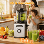 TUUMIIST Cold Press Juicer Machine, 6.5-Inch Wide Feed Chute, 350W Motor, High Juice Yield, Stainless Steel, Silver and Black, TM-780SJ