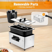 Daluvenix DA-KI07009 Electric Deep Fryer, 5L Capacity with 3 Frying Baskets, 1700W Power, Time & Temperature Control, Silver