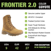 Interceptor Men's Frontier 8-Inch Tactical Boot, Soft Toe, Brown Leather and Nylon, Slip-Resistant Rubber Outsole, Enduropro Anti-Fatigue PU Footbed