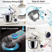 AILESSOM AL-AC01 Samsaimo Stand Mixer,6.5-QT 660W 10-Speed Tilt-Head Food Mixer, Kitchen Electric Mixer with Bowl