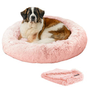 Best Friends by Sheri 5030 Bundle Set The Original Calming Shag Donut Cuddler Cat and Dog Bed + Pet Throw Blanket, Cotton Candy Pink, Extra Large, 45x45