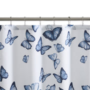 Mainstays Butterfly 13 Piece Shower Curtain Set, Blue Butterfly Pattern on White, Polyester Fabric, Grommet Style, 72 x 72 Inches