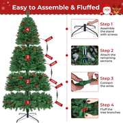 Firstness 9ft Pre-Lit Artificial Christmas Tree with 2300 Branch Tips, Pine Cones and Red Berries, 11 Lighting Modes, Multicolor and Warm White LED Lights