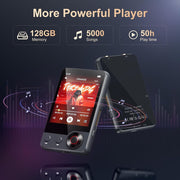 Oilsky 128GB Portable Music Player with Bluetooth 5.3, 2.4-Inch Full Touch Screen, Built-In Speaker, Micro SD Card Slot, FM Radio, Voice Recording, Black X58