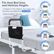 Doulami Adjustable Bed Rail for Elderly Adults with LED Motion Sensor Light, Carbon Steel Support, Large Mesh Storage Bag, Fits Twin to King Beds, Holds up to 300 lb MK01009
