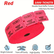 Idang Raffle Tickets, 1000 Pair Double Roll, Consecutively Numbered, 2-Part Perforated, Red